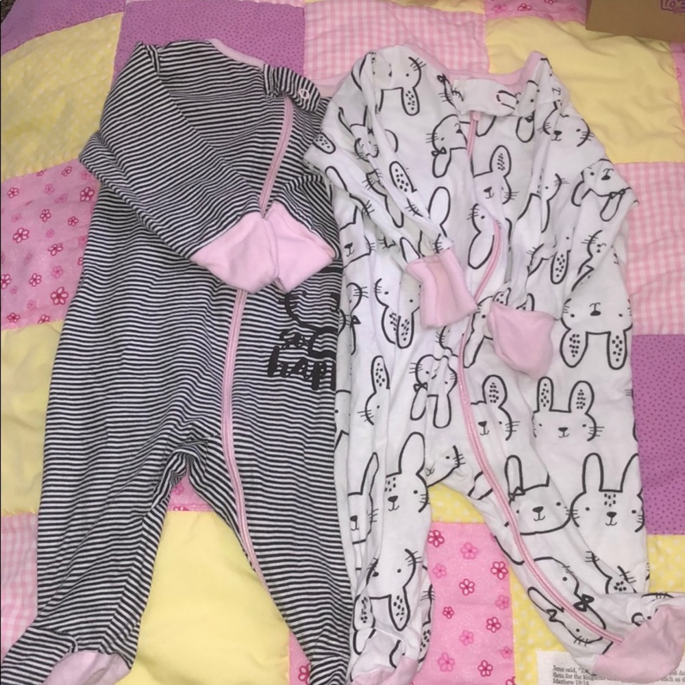 Two baby girl footsie onesies sleepers